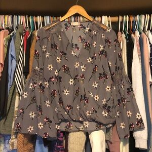 Altar'd State Gray Floral Blouse